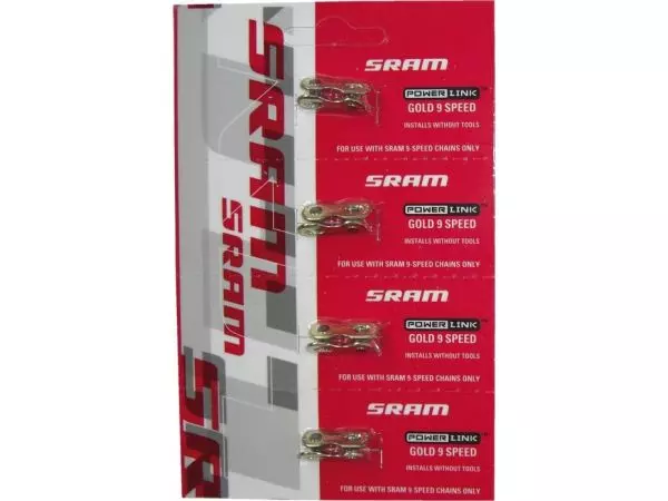 SRAM Kettenverschluss-Glied Power Link 9-fach Ketten, 4er Packung, gold für PC951,971,991,991 XS, 991HP