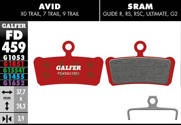 Galfer Bremsbelag Advanced, SRAM/ AVID –X0 Trail, 7 Trail, 9 Trail, Guide R, RS