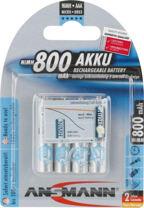 Akku Ansmann Micro 800mAh, NiMH, 1,2V, AAA, 4er-Set