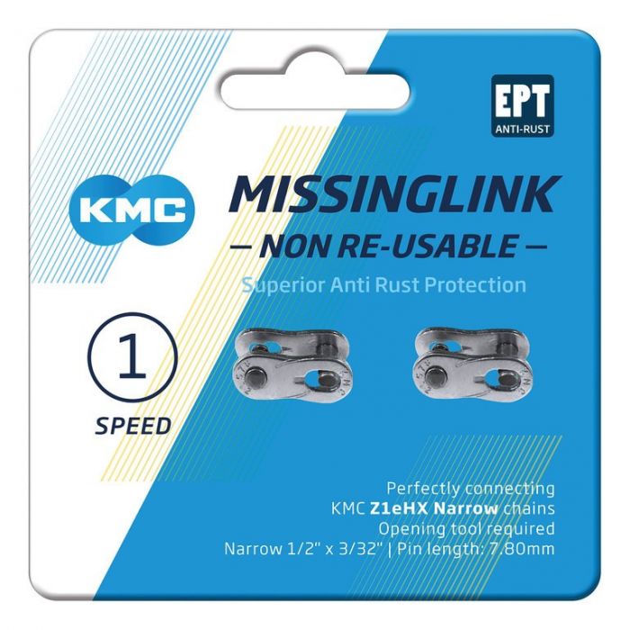 Missinglink KMC 3/32" ML Z1 eHX NR 2 Stück, für Ketten 7,8mm, EPT silber   