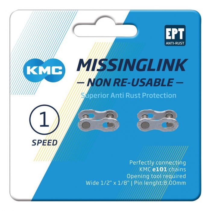Missinglink KMC 1/2" x 1/8" 101 NR EPT 2 Stück, f. Ketten e101, breit, silber  