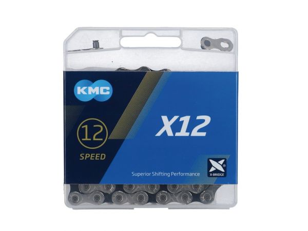 Schaltungskette KMC X12 silber/schwarz 1/2" x 11/128", 126 Glieder, 12-fach    