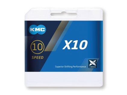 Schaltungskette KMC X10 silber/schwarz 1/2" x 11/128", 114 Glieder,5,88mm,10-f-